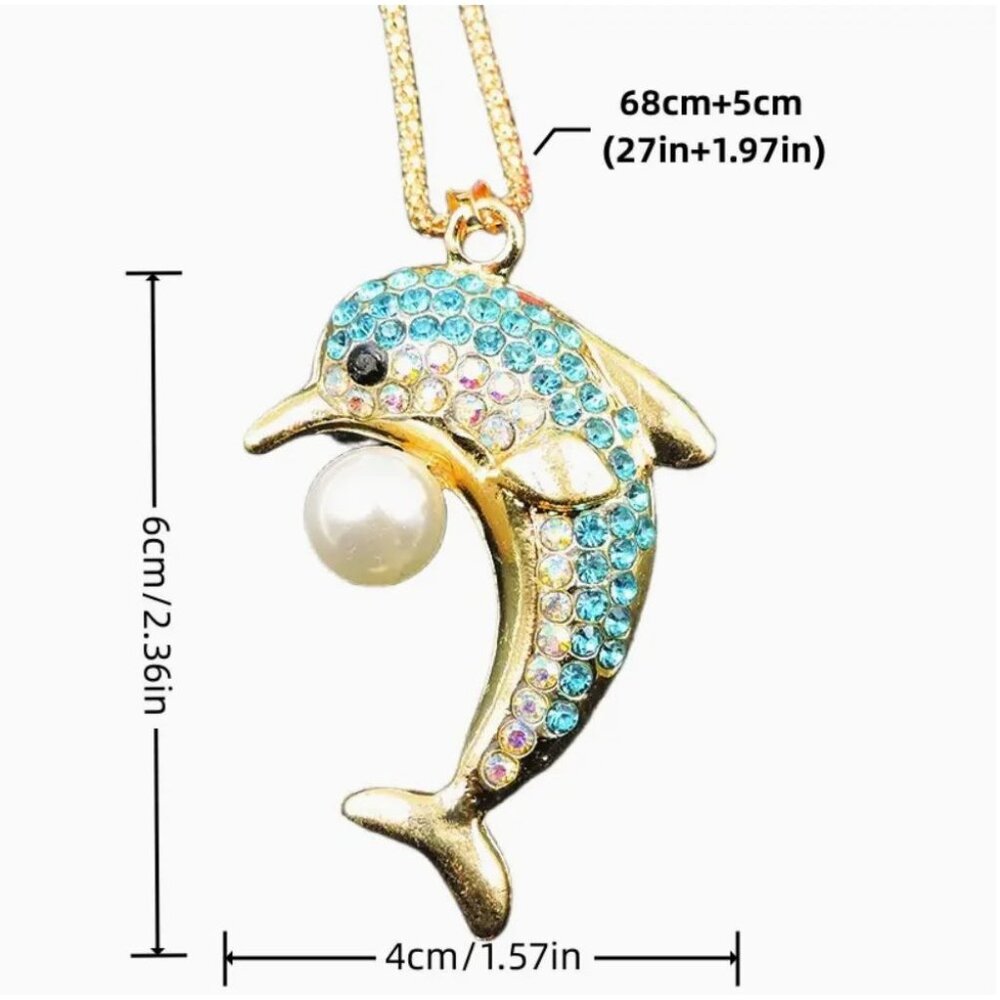 Betsey Johnson Necklace Blue Crystal Dolphin Pendant Gold Tone - Picture 2 of 2